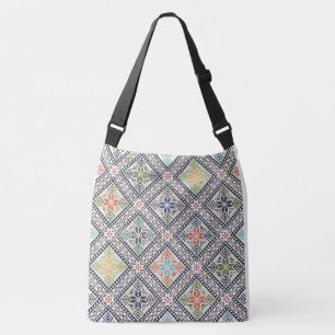 „Cross-Stitch Print” All-Over Pint Boodschappentas Crossbody Tas