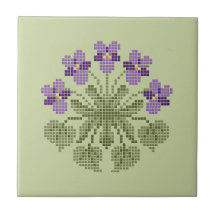 "Cross Stitch" Violets keramische Tegel