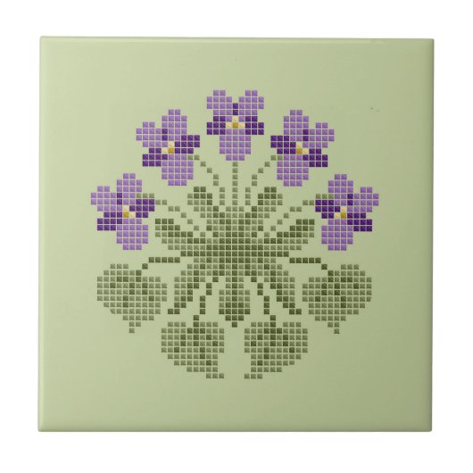 "Cross Stitch" Violets keramische Tegel Tegeltje (Voorkant)