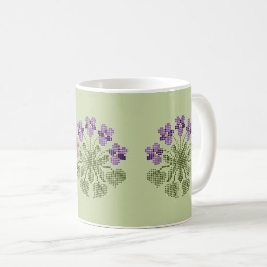 "Cross Stitch" Violets Koffie Mok (Voorkant rechts)