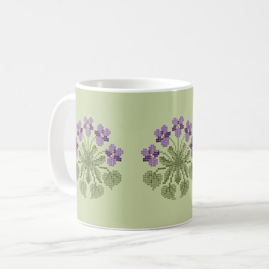"Cross Stitch" Violets Koffie Mok (Voorkant links)