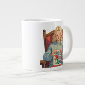 Cross Stitch Woman Design- Craft Lover Grote Koffiekop (Voorkant rechts)