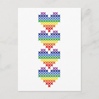 Cross stitched rainbow hearts briefkaart