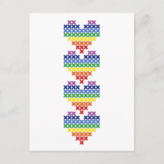 Cross stitched rainbow hearts briefkaart (Voorkant)