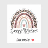 Cross-Stitcher Leopard Rainbow, kruistitel Sticker (Vel)