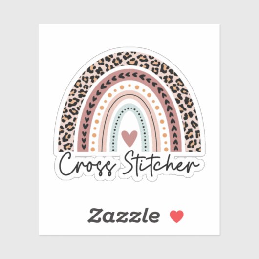 Cross-Stitcher Leopard Rainbow, kruistitel Sticker (Vel)