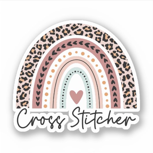 Cross-Stitcher Leopard Rainbow, kruistitel Sticker (Voorkant)