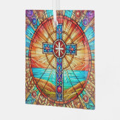 Cross Suncatcher Ornament Glas in lood ontwerp (Voorkant links)