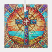 Cross Suncatcher Ornament Glas in lood ontwerp (Voorkant)