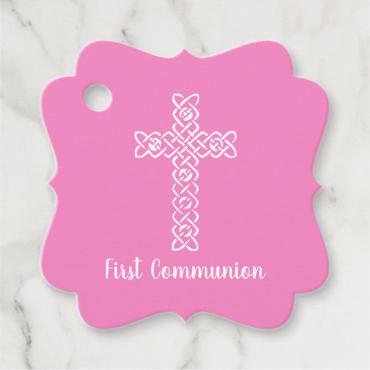 Cross | Taffy roze communiqué baptisme Christening Bedankjes Labels (Voorkant)