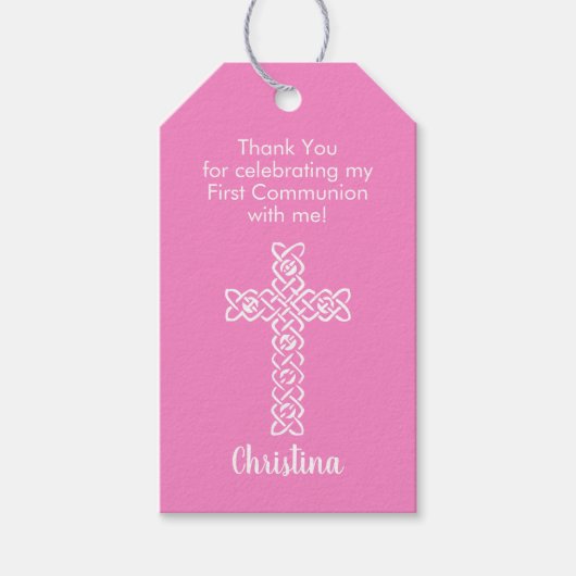 Cross | Taffy roze communiqué baptisme Christening Cadeaulabel (Voorkant)