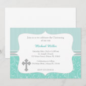 Cross Turquoise Christening Uitnodiging (Voorkant / Achterkant)