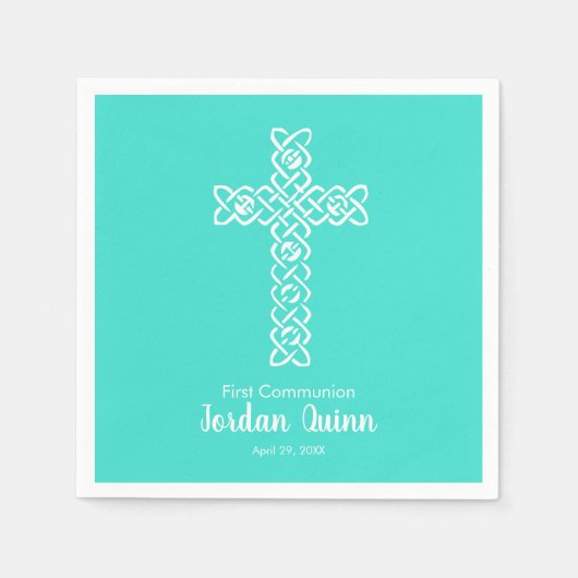 Cross | Turquoise Communion Baptism Christening Servet (Voorkant)