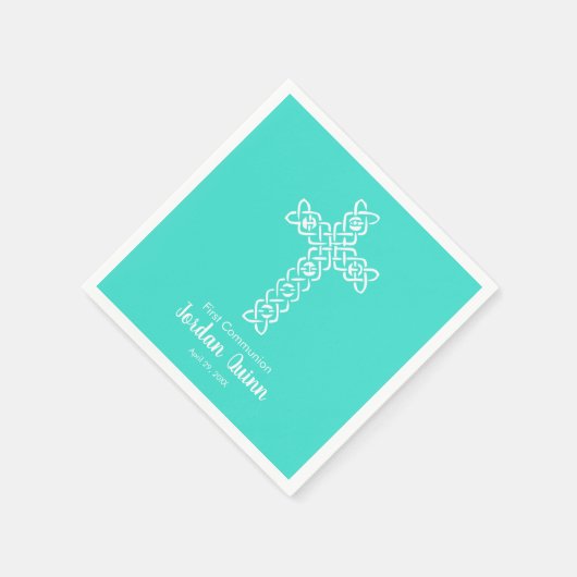 Cross | Turquoise Communion Baptism Christening Servet (Hoek)