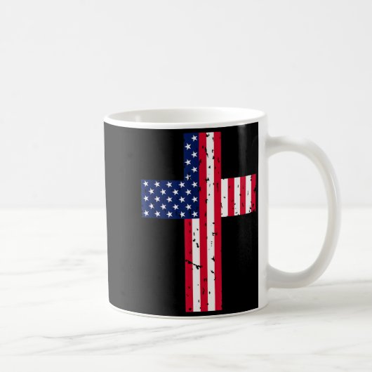 Cross Usa Flag Christian Religious Us America Fait Koffiemok (Rechts)