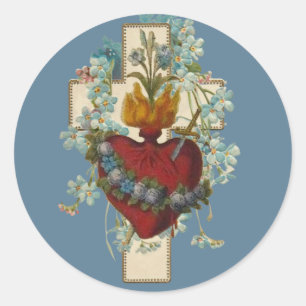 Cross Virgin Mary Immaculate Heart Religieuze Ronde Sticker