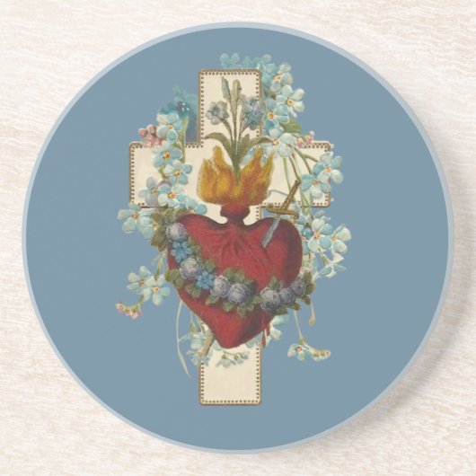 Cross Virgin Mary Immaculate Heart Religieuze Zandsteen Onderzetter (Voorkant)