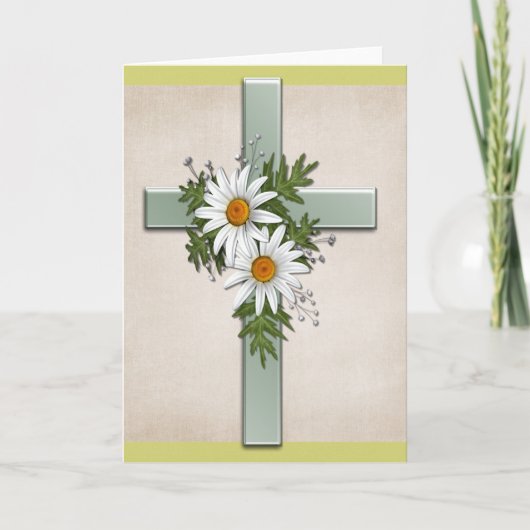 Cross w Daisy Flowers Christelijk Wenskaart Kaart (Voorkant)