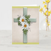 Cross w Daisy Flowers Christelijk Wenskaart Kaart (Gele Bloem)