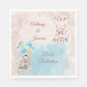 Cross w/ Pink and Blue Twin Teddy Bears on Swing  Servet (Voorkant)