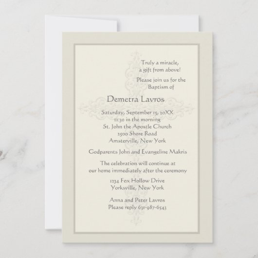 Cross Watermark Ecru religieuze uitnodiging (Voorkant)