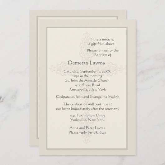 Cross Watermark Ecru religieuze uitnodiging (Voorkant / Achterkant)