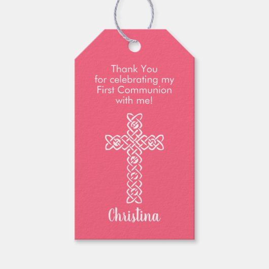 Cross Watermelon Pink Communion Baptisme Christen Cadeaulabel (Voorkant)