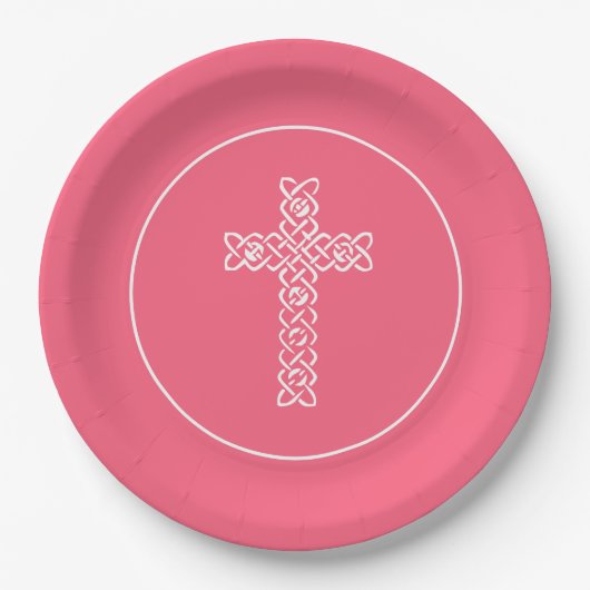 Cross Watermelon Pink Communion Baptisme Christen Papieren Bordje (Voorkant)