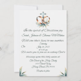 Cross, Wedding Bands en Leaves Wedding Invitation Kaart