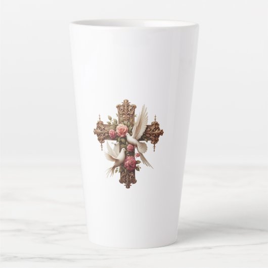Cross with Doves - Christian Faith Inspiron D Latte Mok (Voorkant)