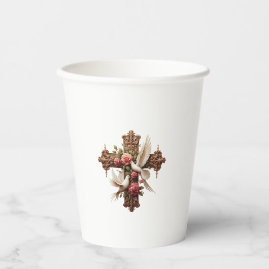 Cross with Doves - Christian Faith Inspiron D Papieren Bekers (Voorkant)