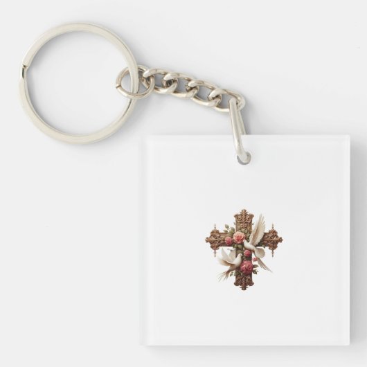Cross with Doves - Christian Faith Inspiron D Sleutelhanger (voorkant)