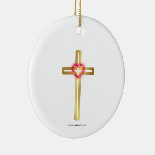 Cross with Heart in the Middle - round, Keramisch Ornament (Rechts)