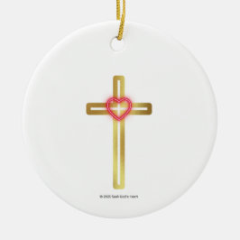 Cross with Heart in the Middle - round,  Keramisch Ornament