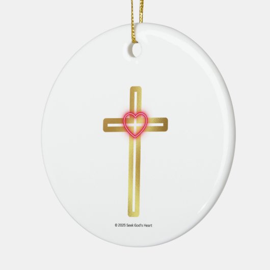 Cross with Heart in the Middle - round, Keramisch Ornament (Links)