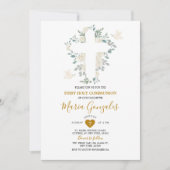 Cross Witte Bloemen Meisje Eerste Heilige Communie Kaart (Voorkant)