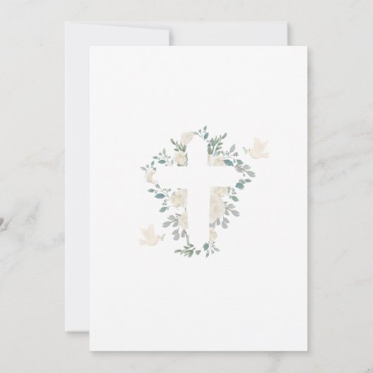 Cross Witte Bloemen Meisje Eerste Heilige Communie Kaart (Achterkant)