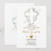 Cross Witte Bloemen Meisje Eerste Heilige Communie Kaart (Voorkant / Achterkant)