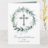 Cross Wreate First Communie Kaart (Gele Bloem)