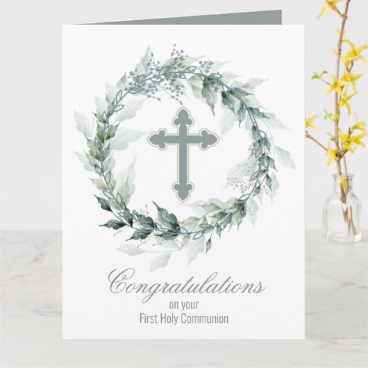 Cross Wreate First Communie Kaart (Gele Bloem)