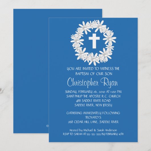 Cross Wreater Baby Boy Baptism Inname Kaart (Voorkant / Achterkant)