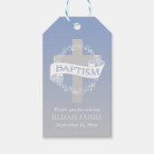 Cross Wreath | Berries Baby Boy Baptisme Cadeaulabel (Voorkant)