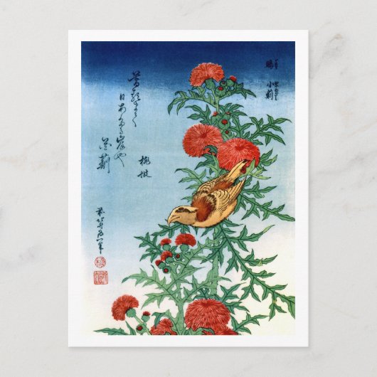 Crossbill & Thistle Hokusai Japanese Fine Art Briefkaart (Voorkant)