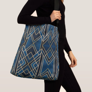 Crossbody Bag - Art Deco Blue & Gold Mirrored Tas