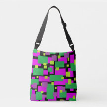 Crossbody Bag of Tas met Green Magenta Black Art
