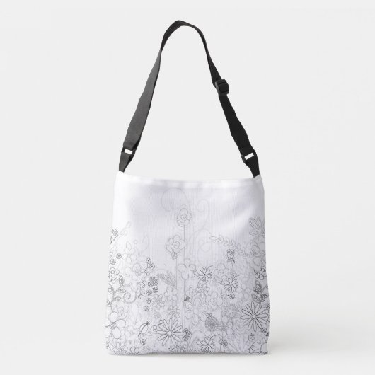Crossbody tas met potlood getrokken wilde bloemen (Achterkant)