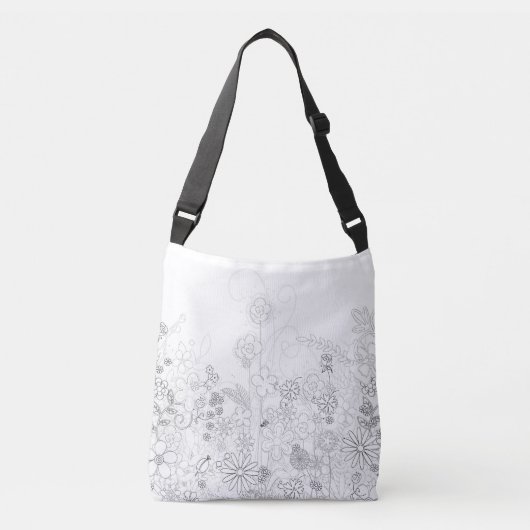 Crossbody tas met potlood getrokken wilde bloemen (Voorkant)