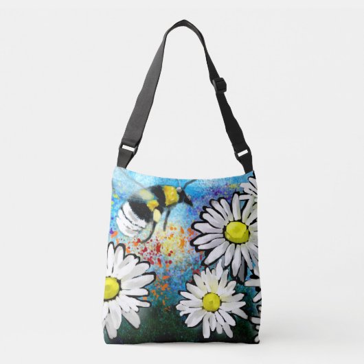 Crossbody Tas Purse - Whimsical Bee & Daisies Art (Voorkant)