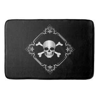 Crossbones/Jolly Roger/Pirate/Black/Silver Bath Ma Badmat
