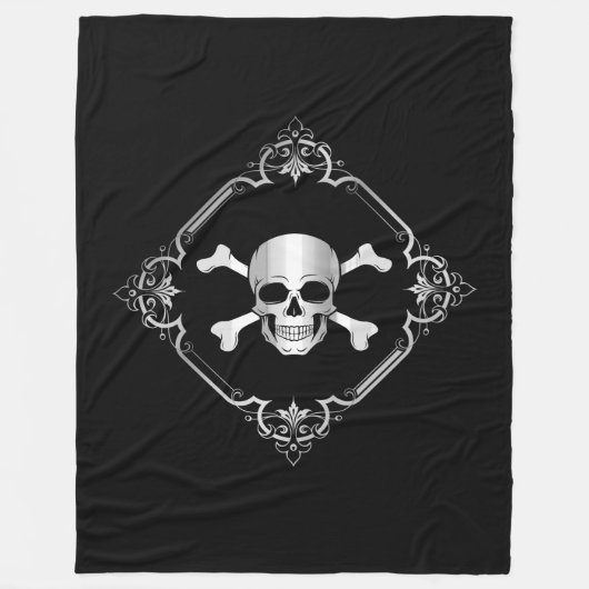 Crossbones/Jolly Roger/Pirate/Black/Silver Fleece Deken (Voorkant)